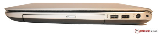 Right-hand side: DVD burner, 2x USB, adapter