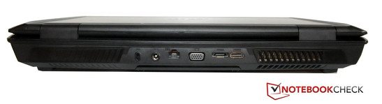 Rear: Kensington, power adapter, LAN, VGA, eSATA, HDMI