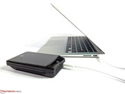 Thunderbolt offered up to 270 MB/s with an external SSD. Seagates GoFlex hard disk was limited to 90 MB/s.