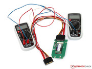 In order to measure the power consumption, we opened the 5 Volt line of a SATA cable.