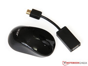 Acer has included a wireless mouse and a VGA adapter.