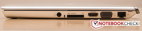 Right Side: headphone jack, card reader, HDMI, VGA, RJ45 (LAN)
