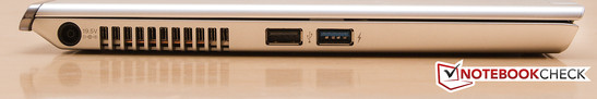 Left Side: power jack, USB 2.0, USB 3.0