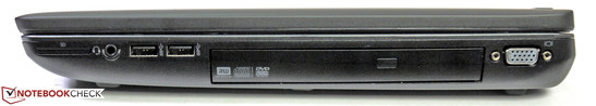 Right: Card reader, audio jack, USB 2.0, USB 3.0, optical drive, VGA