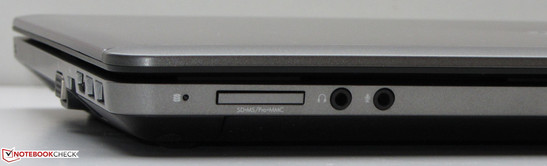 Front: Memory card reader (SD, MMC), headphone out, microphone in