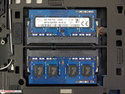 Two RAM modules can be found in the bottom of the laptop while two more are hidden below the keyboard.