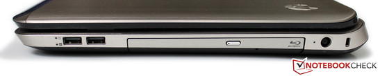 Right side: 2x USB 2.0, Blu-ray optical drive