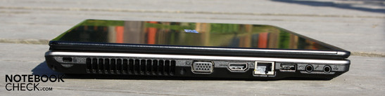 Left: Kensington, VGA, HDMI, Ethernet, USB 2.0, Line-Out/SPDIF, Microphone