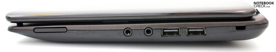 Right: Card reader, audio, 2 USB 2.0s, Kensington lock