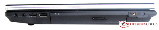 Right: Subwoofer port, Blu-Ray drive, 2 USB 2.0, 2 audio