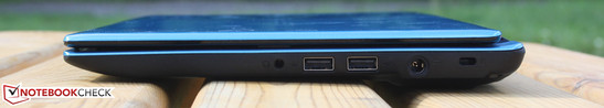 Right side: Audio combo, 2 x USB 2.0, AC, Kensington