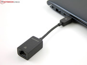 The RJ45 Ethernet port requires a proprietary dongle.