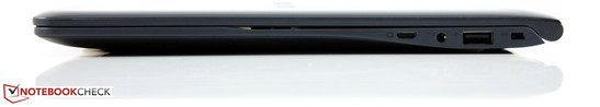 VGA (Samsung dongle, not included), headphone/microphone, USB 2.0, Slim PC Security Lock
