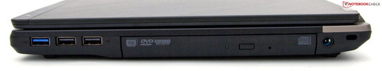 Right side: USB 3.0, 2x USB 2.0, DVD, power, Kensington Lock