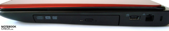 Right: DVD drive, eSATA/USB, LAN, Kensington lock