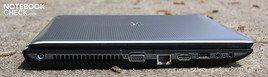 Left side: AC, VGA, LAN, DMI, USB, Audio