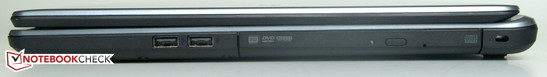 Right: 2 x USB 2.0, DVD drive, Kingston Lock