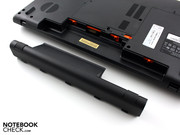 The battery elevates the 17 incher a bit in the back. It can be removed for permanent desktop use.