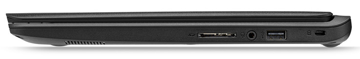 right: SD card reader, audio combo, USB 2.0 (Type A), lock slot