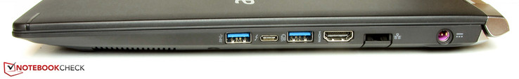 Right: USB 3.0, Thunderbolt 3, USB 3.0, HDMI, Gigabit Ethernet, power socket