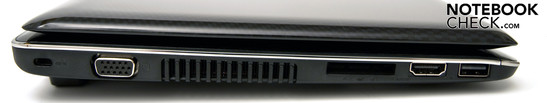 Left: 1 USB (sleep and charge), HDMI, 5-in-1 cardreader, VGA, Kensington lock