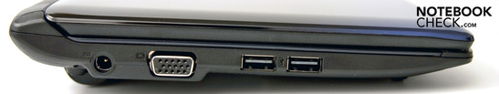Left side: 2 USB, VGA, power outlet