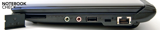 Right side: 1 USB, RJ-45, Kensington lock, audio ports (headphone and microphone outlets), Multi-in-1 cardreader
