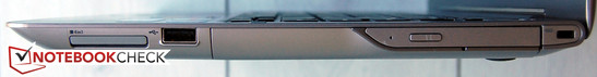 Right side: Kensington Lock, DVD-RW, USB 2.0, card reader