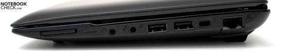 Right: Cardreader, audio, 2 USB 2.0, Kensington, RJ-45