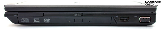 Right: ExpressCard 34, DVD drive, USB 2.0, VGA