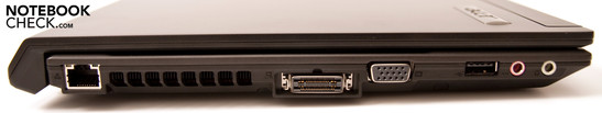 Left: 1x USB 2.0, audio sockets (headphone-out, microphone-in), VGA, Acer EasyPort IV, RJ45 network port (Gigabit LAN)