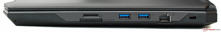 Right side: SIM, card reader, 2x USB 3.0, Gigabit-Ethernet, Kensington Lock