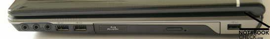 Right side: Micro, Headphones, S/PDIF, 2xUSB 2.0, Blu-Ray drive, USB 2.0