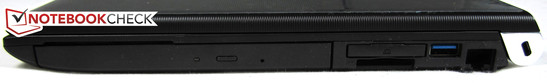 Right Side: DVD burner, Smartcard slot, card reader for SD/MMC cards, USB 3.0 ports, Gigabit-LAN port.