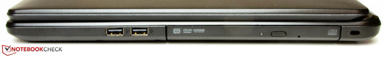 Right: 2x USB 2.0, DVD burner, Kensington lock slot