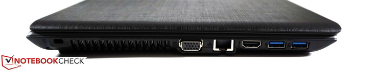 Left side: Kensington lock, VGA, Ethernet, HDMI, 2x USB 3.0