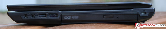 Right: 2 USB 2.0 ports, DVD multi-burner, Kensington lock