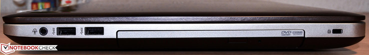 3.5 mm combo audio in/out jack, 2x  USB 3.0, optical DVD drive, Kensington Lock