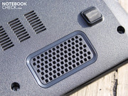The stereo loudspeakers are underneath the wrist-rest.