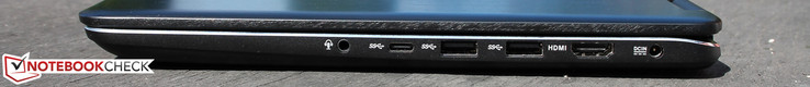 Headphone/microphone, USB 3.1 Gen 1 (Type-C), 2x USB 3.0, HDMI, power-in