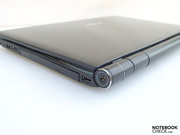 The body of a butterfly: cylindrical, Sony-like hinge with integrated Kensington Lock (left)...