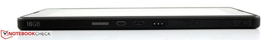 Bottom: Micro HDMI, micro USB, 3 pin for charging base (Rapid Charging Pod)