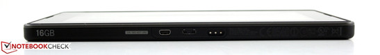 Bottom: Micro HDMI, micro USB, 3 pin for charging base (Rapid Charging Pod)