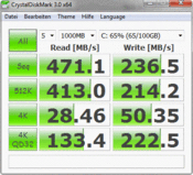 Crystal Disk Mark: 471 MB/s (seq. read).