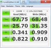 Crystal Disk Mark 68 MB/s read/write