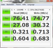 Crystal Disk Mark 76 MB/s sequential reading