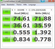 CrystalDiskMark 74/72 MB/s read/write