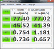 Crystal Disk Mark 3.0: 77 MB/s Read Rate