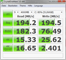 Comparison: Toshiba SSD THNSNC128GMLJ (128GB) in the Portégé R700-172 - 194MB/s READ