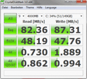 Crystal Disk Mark 3.0 82MB/s (other routines)